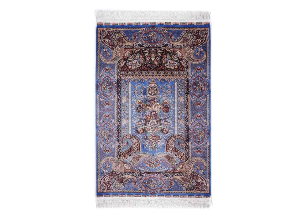 Oriental Sajada Blue Turkish Rug 3.4x2.6 ft Bamboo Silk - Rugs 1