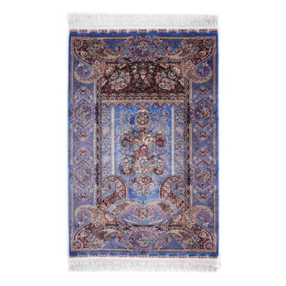 Oriental Sajada Blue Turkish Rug 3.4x2.6 ft Bamboo Silk - Rugs 1