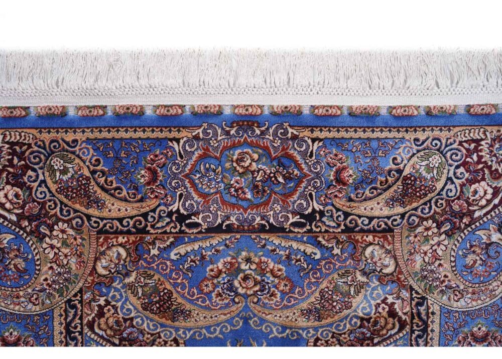 Oriental Sajada Blue Turkish Rug 3.4x2.6 ft Bamboo Silk - Rugs 1