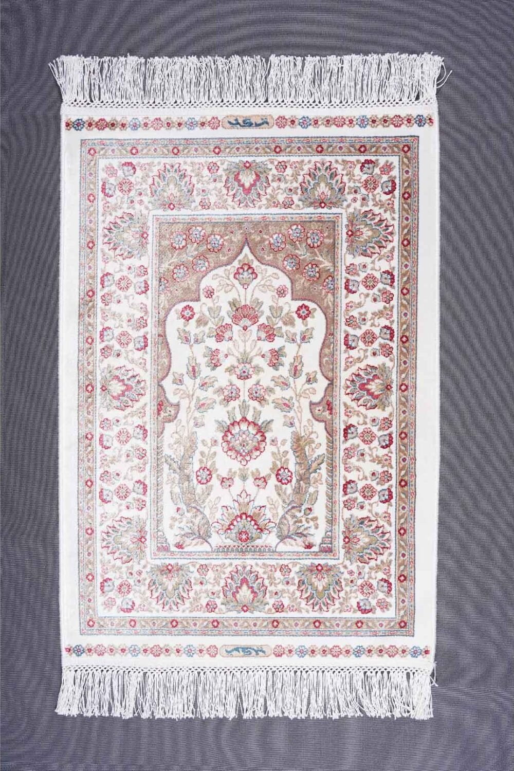 Prayer Carpet Medallion Bamboo Silk Beige Rug 1.6x2.2 ft - Rugs 1