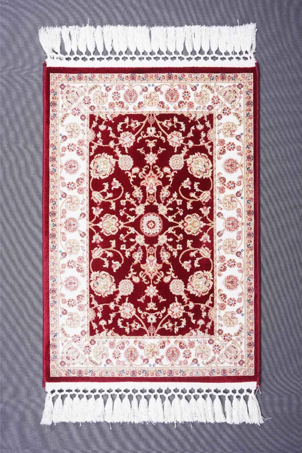 Red-Beige Small Floral Area Rug 1.6x2.2 ft Bamboo Silk Medallion - Rugs 1