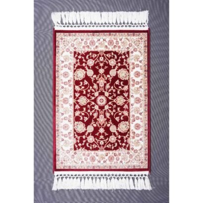 Red-Beige Small Floral Area Rug 1.6x2.2 ft Bamboo Silk Medallion - Rugs 1