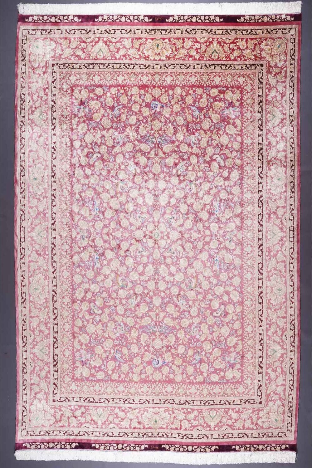 Red Floral Area Rug 9.8x7 ft Bamboo Silk Medallion - Rugs 1