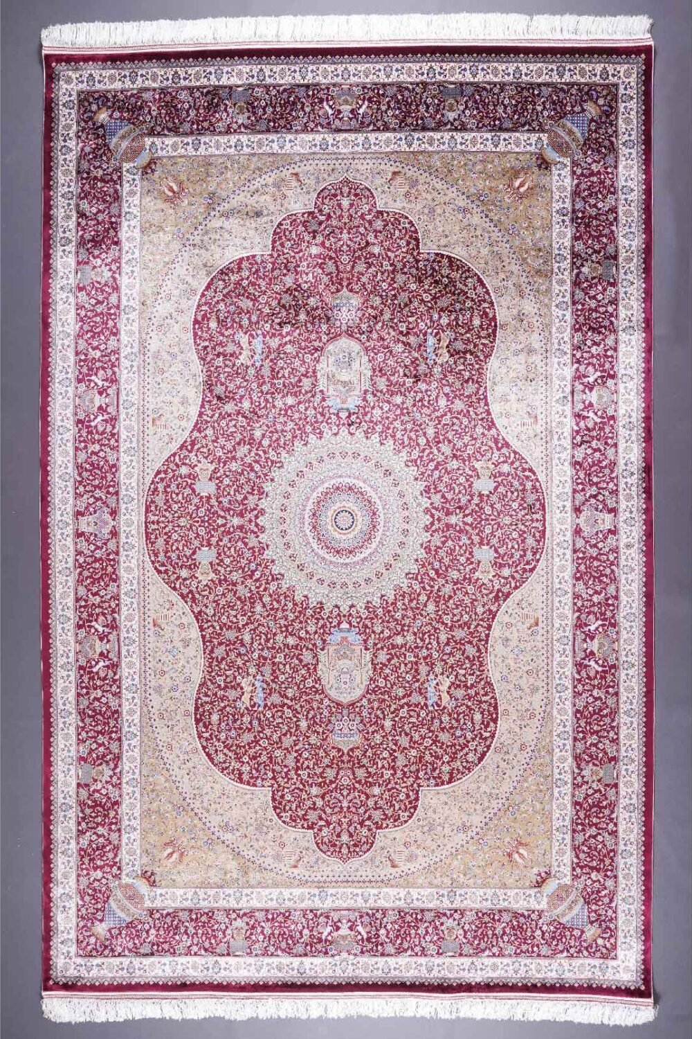 Red Oriental Carpet 6.5x9.5 ft Bamboo Silk Medallion Rug - Rugs 1