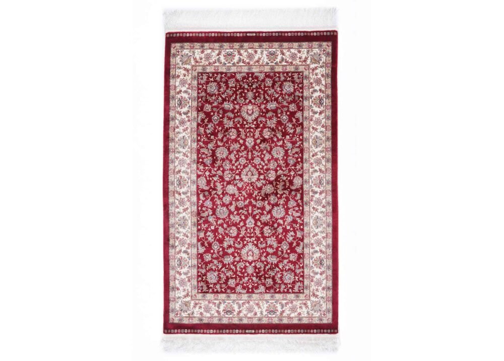 Red and Beige Area Rug Floral Medallion 4.9x2.9 ft Bamboo Silk - Rugs 1