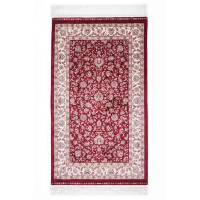 Red and Beige Area Rug Floral Medallion 4.9x2.9 ft Bamboo Silk - Rugs 1