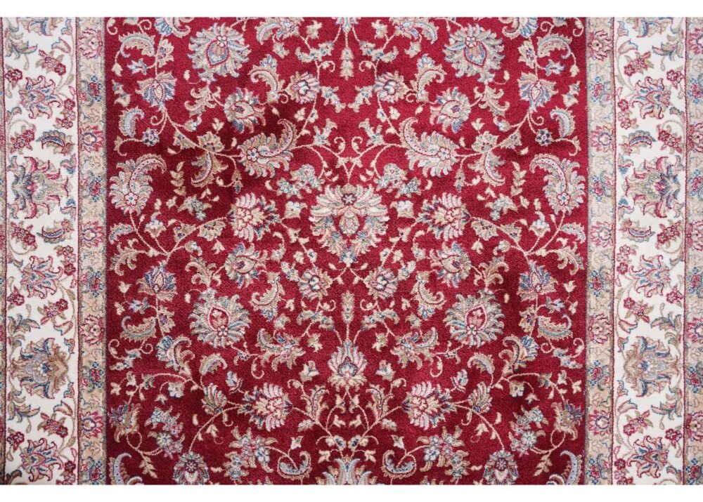 Red and Beige Area Rug Floral Medallion 4.9x2.9 ft Bamboo Silk - Rugs 1