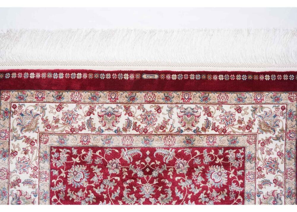 Red and Beige Area Rug Floral Medallion 4.9x2.9 ft Bamboo Silk - Rugs 1