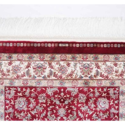 Red and Beige Area Rug Floral Medallion 4.9x2.9 ft Bamboo Silk - Rugs 1