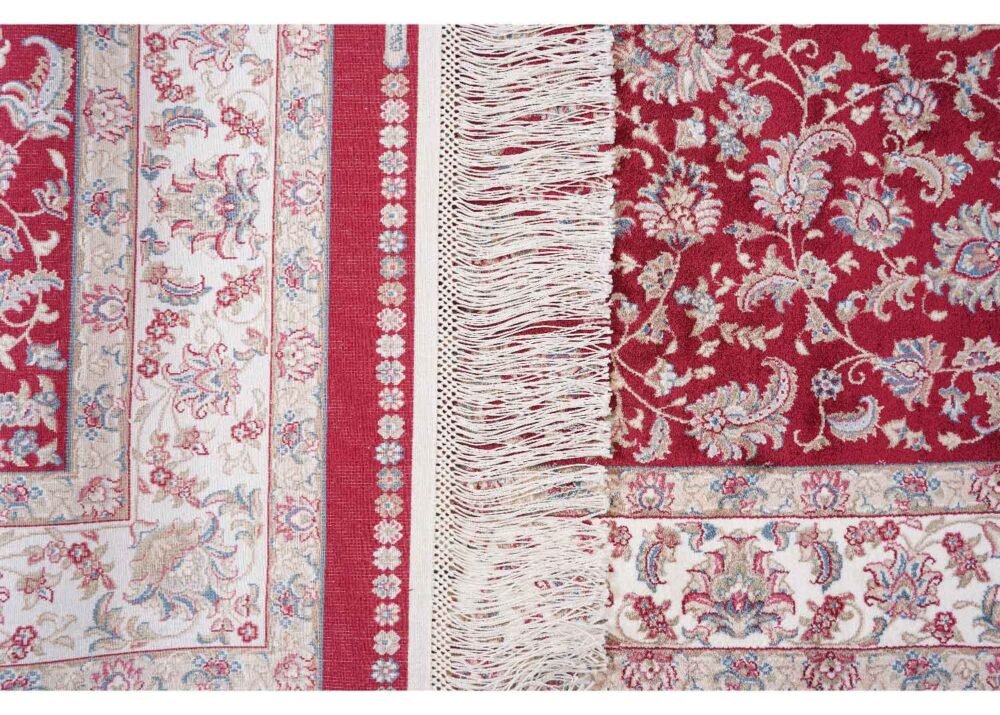 Red and Beige Area Rug Floral Medallion 4.9x2.9 ft Bamboo Silk - Rugs 1