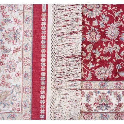 Red and Beige Area Rug Floral Medallion 4.9x2.9 ft Bamboo Silk - Rugs 1