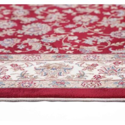 Red and Beige Area Rug Floral Medallion 4.9x2.9 ft Bamboo Silk - Rugs 1