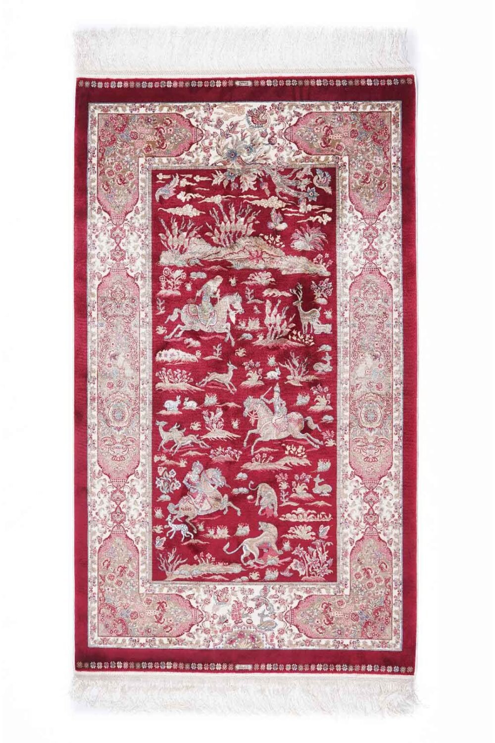 Red and Beige Carpet Small Medallion Bamboo Silk 4.9x2.9 ft - Rugs 1