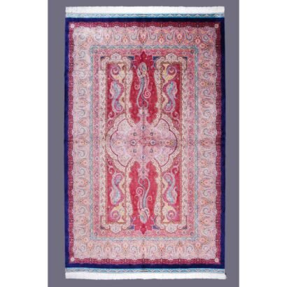 Red and Pink Rug Bamboo Silk 6.5x9.8 ft Oriental Medallion - Rugs 1
