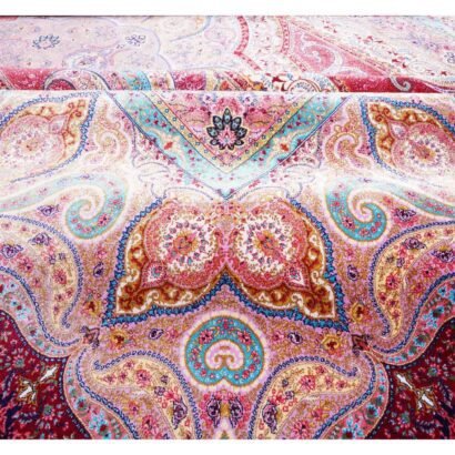 Red and Pink Rug Bamboo Silk 6.5x9.8 ft Oriental Medallion - Rugs 1