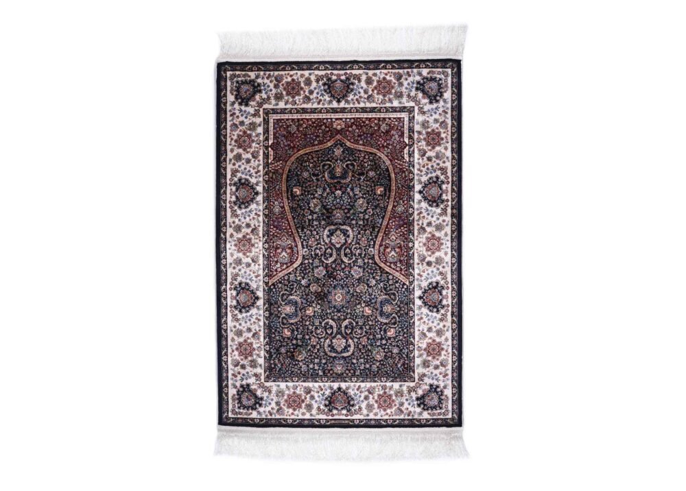 Sajada Black and Beige Rug 3.9x2.6 ft Bamboo Silk - Rugs 1