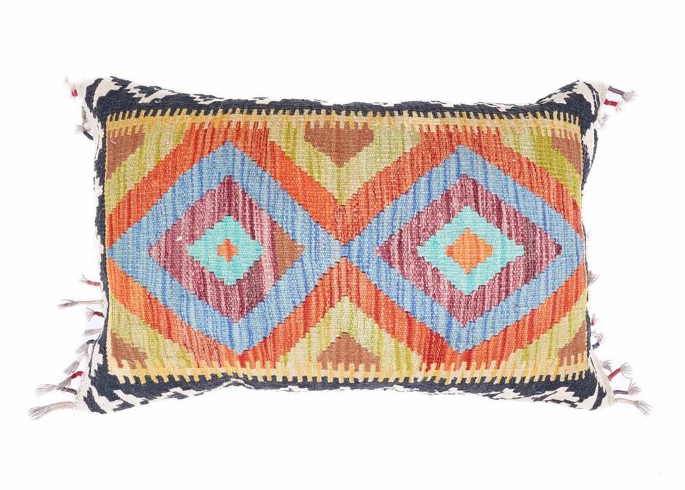 Set of 3 Handwoven Multicolor Throw Pillows Scandinavian Design