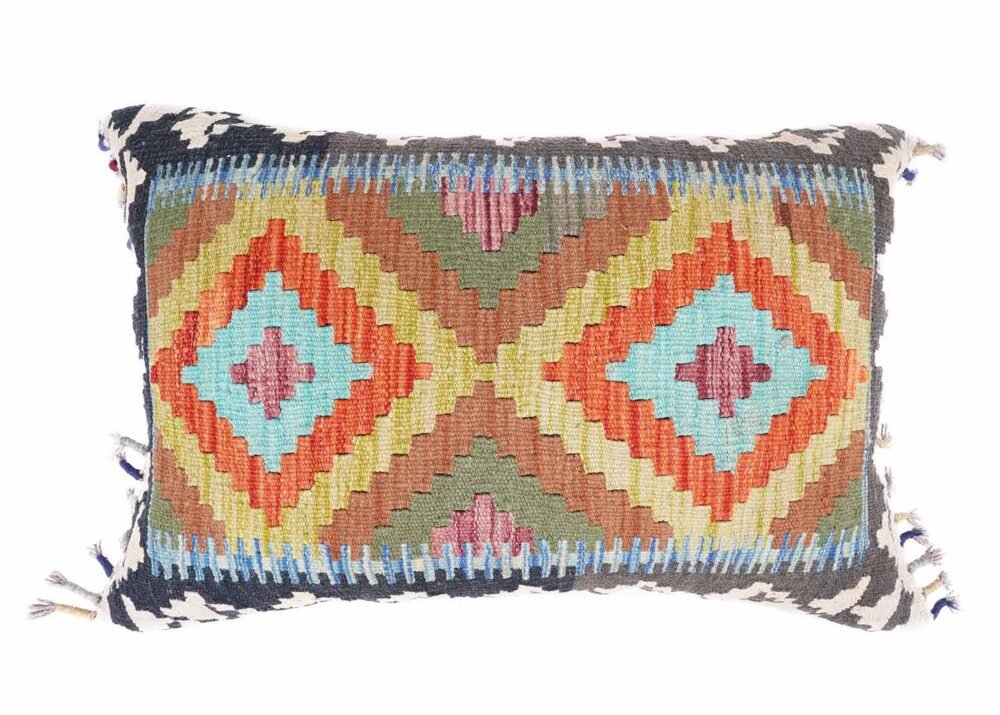 Set of 3 Handwoven Multicolor Throw Pillows Scandinavian Design