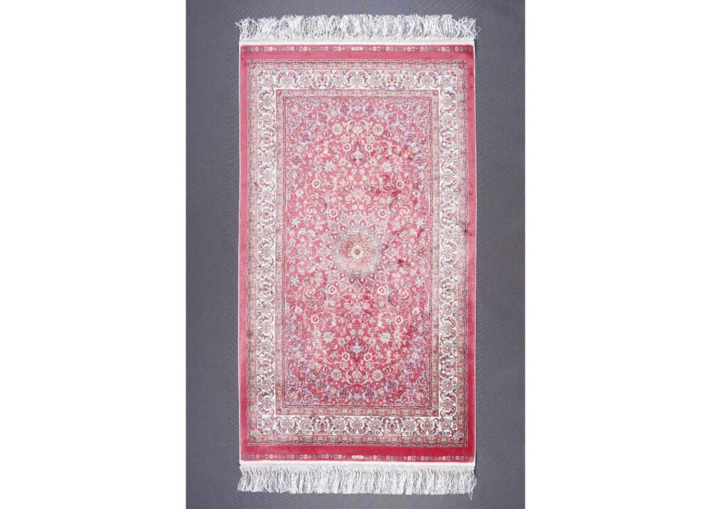 Small Red Beige Rug Oriental 4.9x2.9 ft Medallion Bamboo Silk - Rugs 1