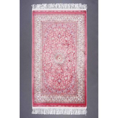 Small Red Beige Rug Oriental 4.9x2.9 ft Medallion Bamboo Silk - Rugs 1