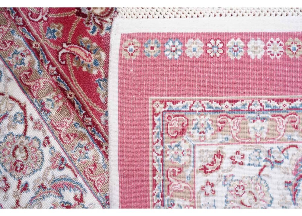 Small Red Beige Rug Oriental 4.9x2.9 ft Medallion Bamboo Silk - Rugs 1