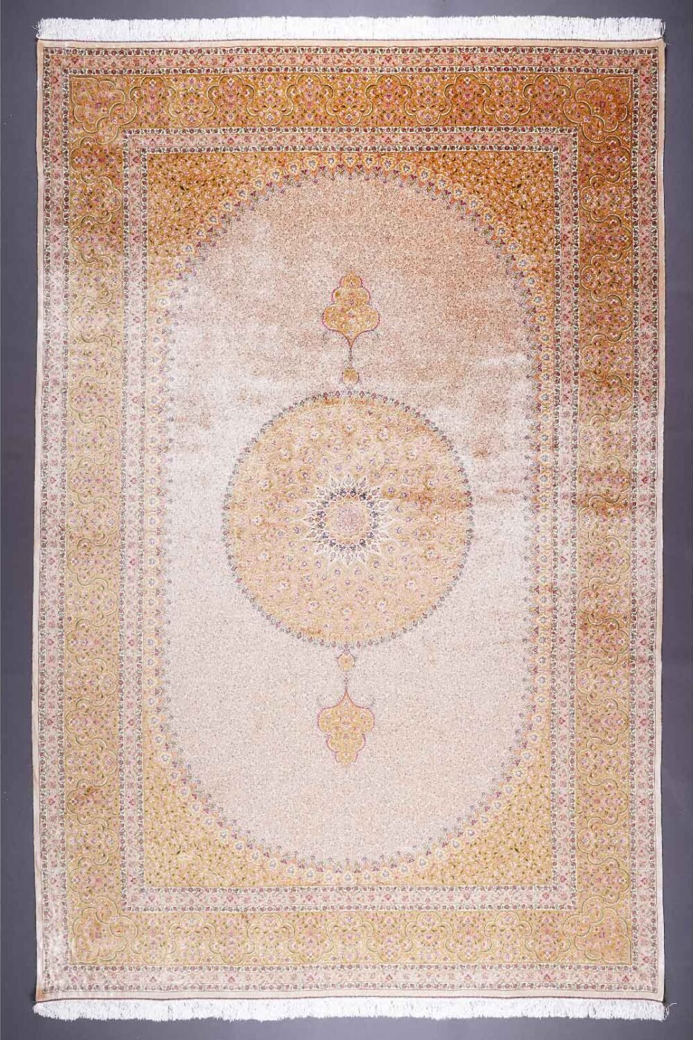Large Medallion Rug 6.5x9.8 ft Bamboo Silk Rose Gold and Beige - Rugs 1