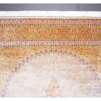 Large Medallion Rug 6.5x9.8 ft Bamboo Silk Rose Gold and Beige - Rugs 1