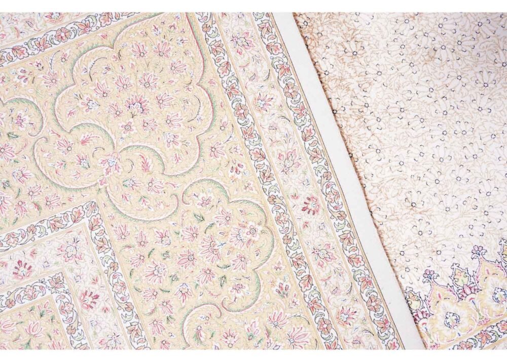 Large Medallion Rug 6.5x9.8 ft Bamboo Silk Rose Gold and Beige - Rugs 1