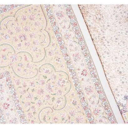 Large Medallion Rug 6.5x9.8 ft Bamboo Silk Rose Gold and Beige - Rugs 1
