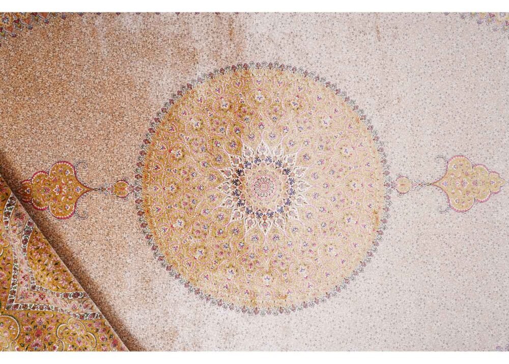 Large Medallion Rug 6.5x9.8 ft Bamboo Silk Rose Gold and Beige - Rugs 1