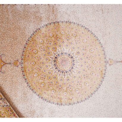 Large Medallion Rug 6.5x9.8 ft Bamboo Silk Rose Gold and Beige - Rugs 1
