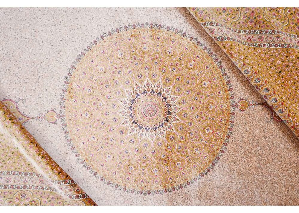 Large Medallion Rug 6.5x9.8 ft Bamboo Silk Rose Gold and Beige - Rugs 1