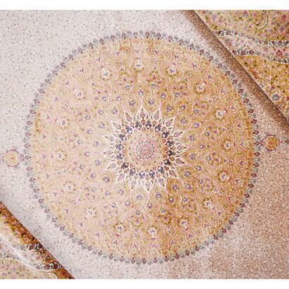 Large Medallion Rug 6.5x9.8 ft Bamboo Silk Rose Gold and Beige - Rugs 1