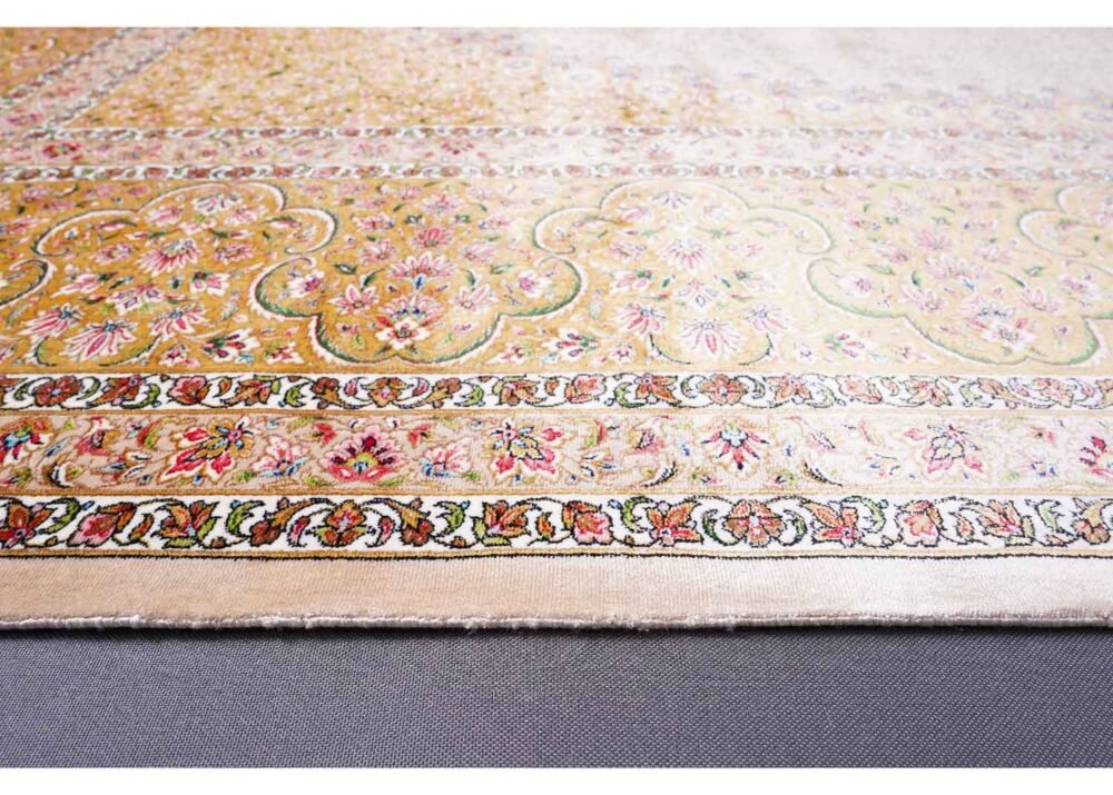 Large Medallion Rug 6.5x9.8 ft Bamboo Silk Rose Gold and Beige - Rugs 1