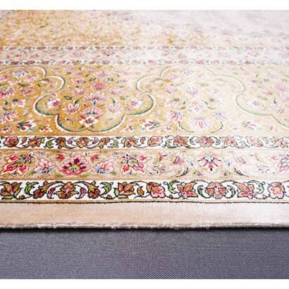 Large Medallion Rug 6.5x9.8 ft Bamboo Silk Rose Gold and Beige - Rugs 1