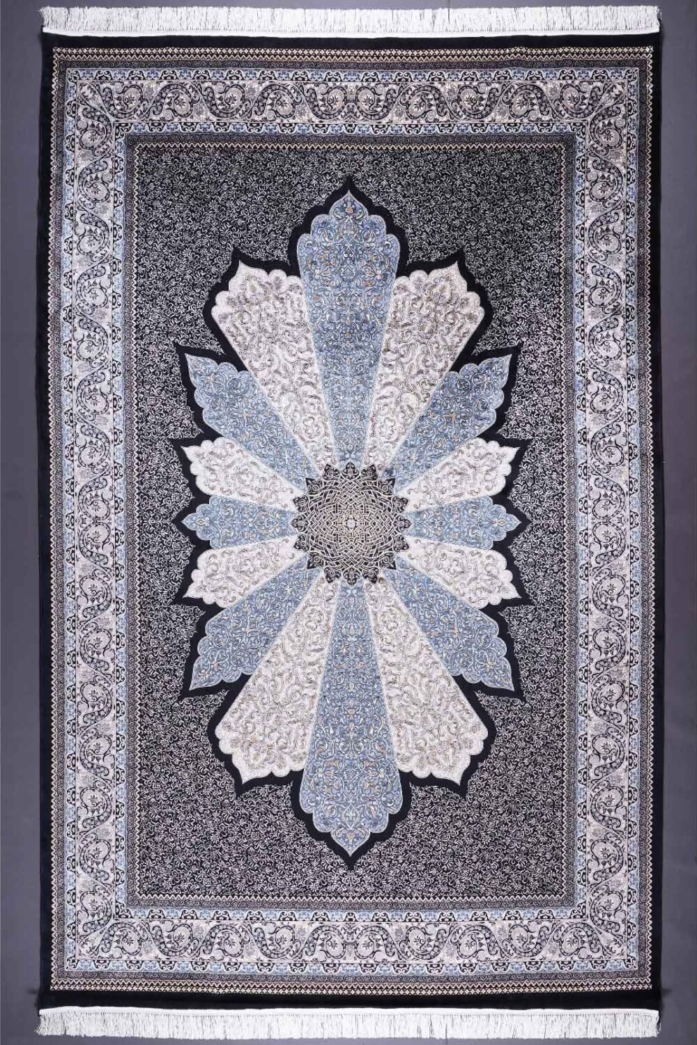 Medallion Black Rug for Living Room 6.5x9.8 ft Bamboo Silk - Rugs 1