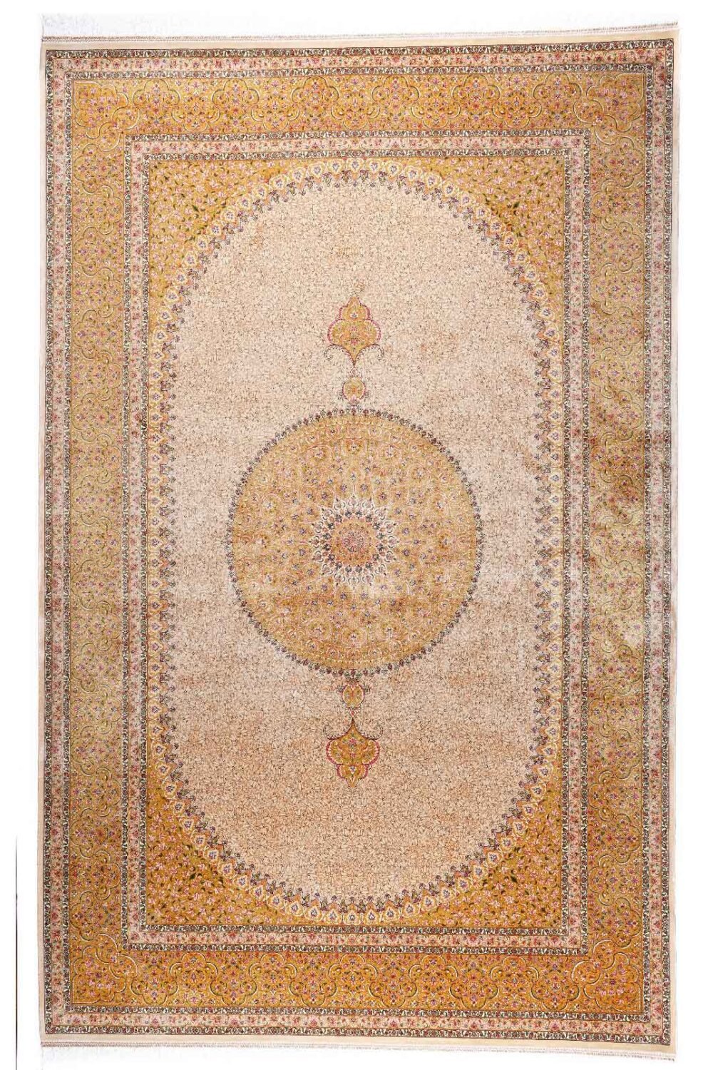 Medallion Gold and Beige Rug 7.3x4.9 ft Bamboo Silk