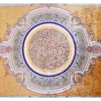 Medallion Silk Area Rug 6.5x9.8 ft Bamboo Silk Gold-Blue Oriental - Rugs 1