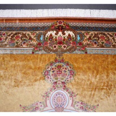 Medallion Silk Area Rug 6.5x9.8 ft Bamboo Silk Gold-Blue Oriental - Rugs 1