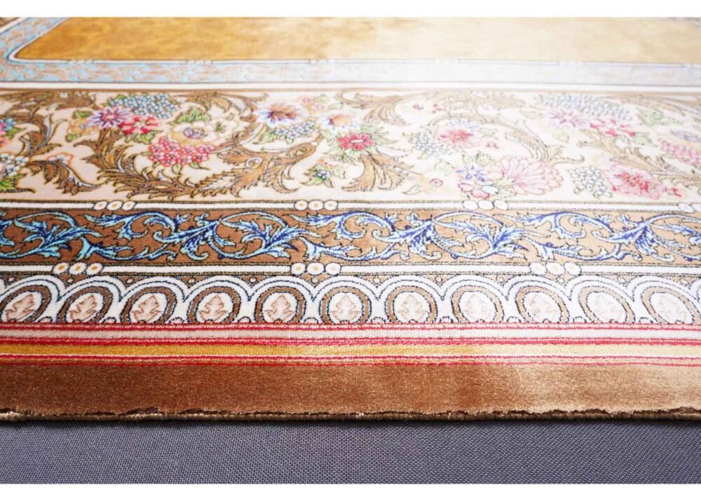 Medallion Silk Area Rug 6.5x9.8 ft Bamboo Silk Gold-Blue Oriental - Rugs 1