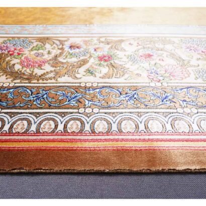 Medallion Silk Area Rug 6.5x9.8 ft Bamboo Silk Gold-Blue Oriental - Rugs 1