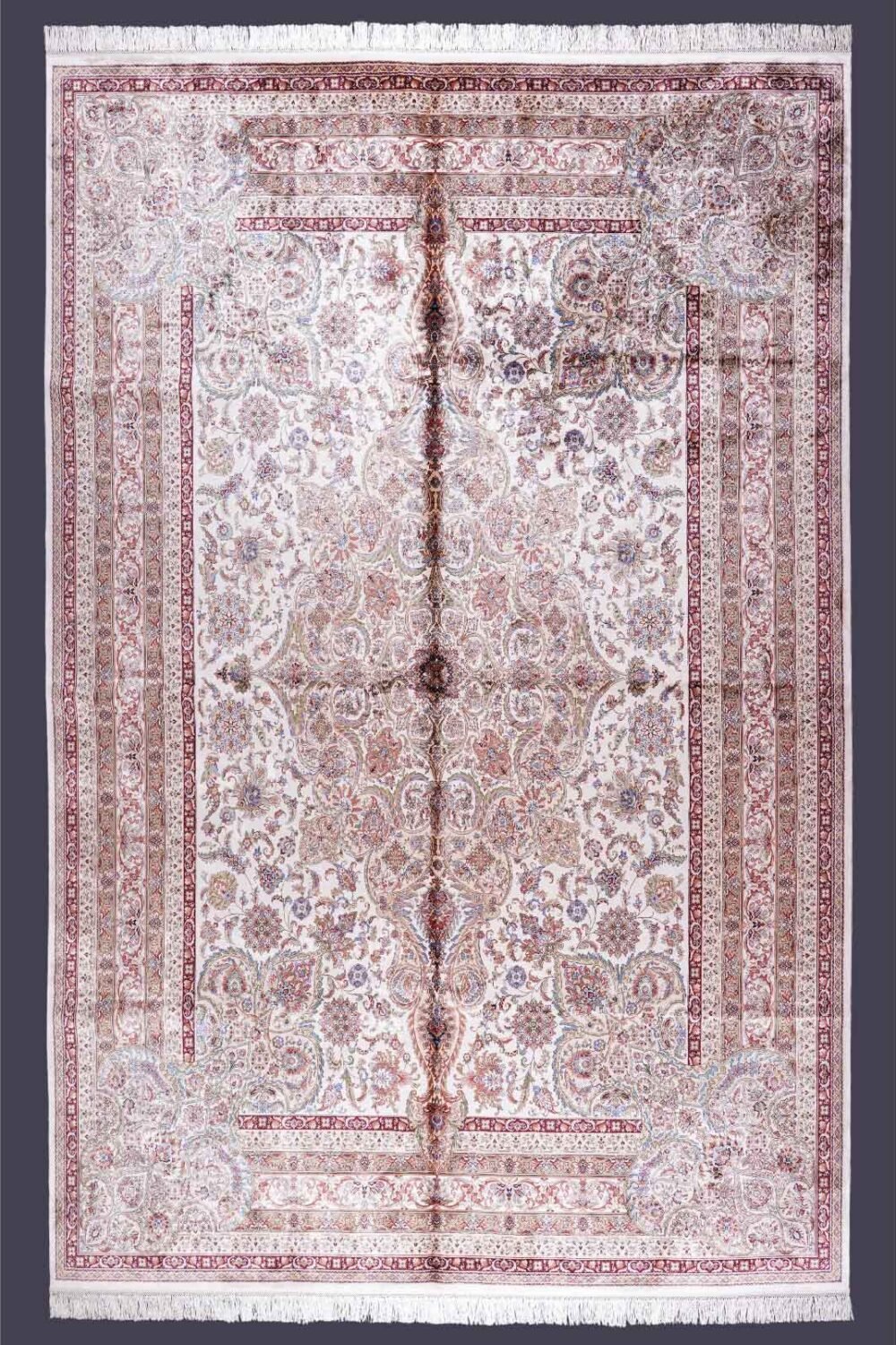 Oriental Red Silk Rug 8.2x11.1 ft Medallion Bamboo Silk - Rugs 1