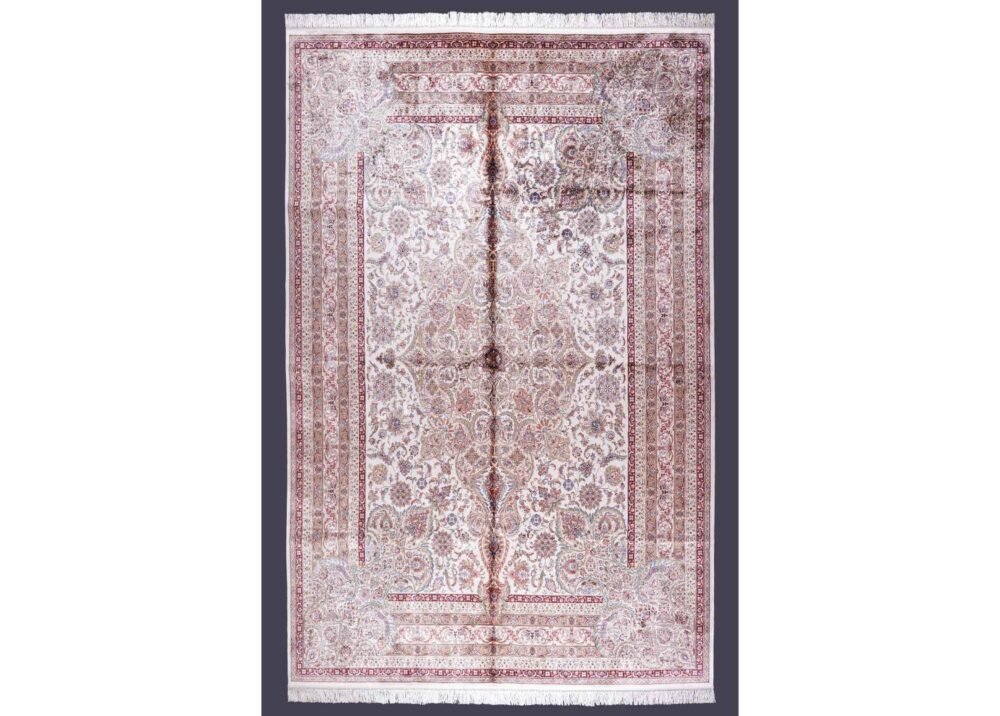 Oriental Red Silk Rug 8.2x11.1 ft Medallion Bamboo Silk - Rugs 1