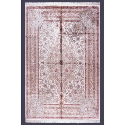 Oriental Red Silk Rug 8.2x11.1 ft Medallion Bamboo Silk - Rugs 1