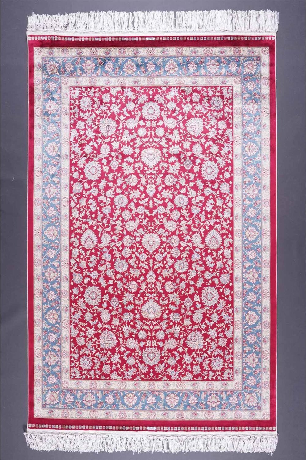Bamboo-Silk Red Beige Silk Rug 3.9x5.9 ft Medallion - Rugs 1