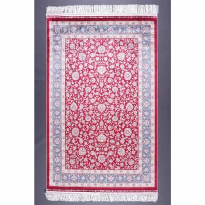 Bamboo-Silk Red Beige Silk Rug 3.9x5.9 ft Medallion - Rugs 1