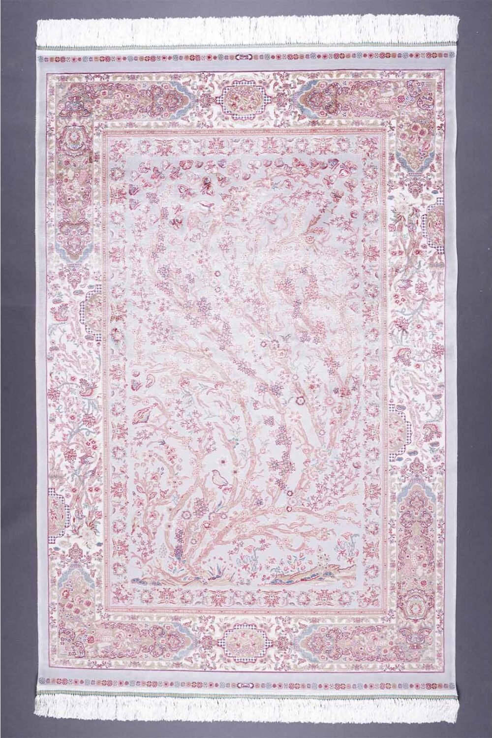 Beige Brown Rug 3.9x5.9 ft Machine-Made Silk Medallion - Rugs 1