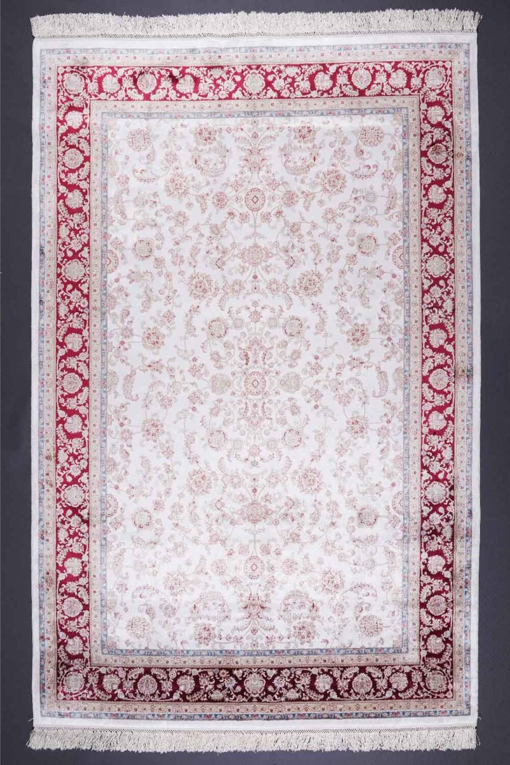 Beige Floral Rug Bamboo Silk Medallion 6.2x4.2 ft - Rugs 1