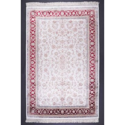 Beige Floral Rug Bamboo Silk Medallion 6.2x4.2 ft - Rugs 1