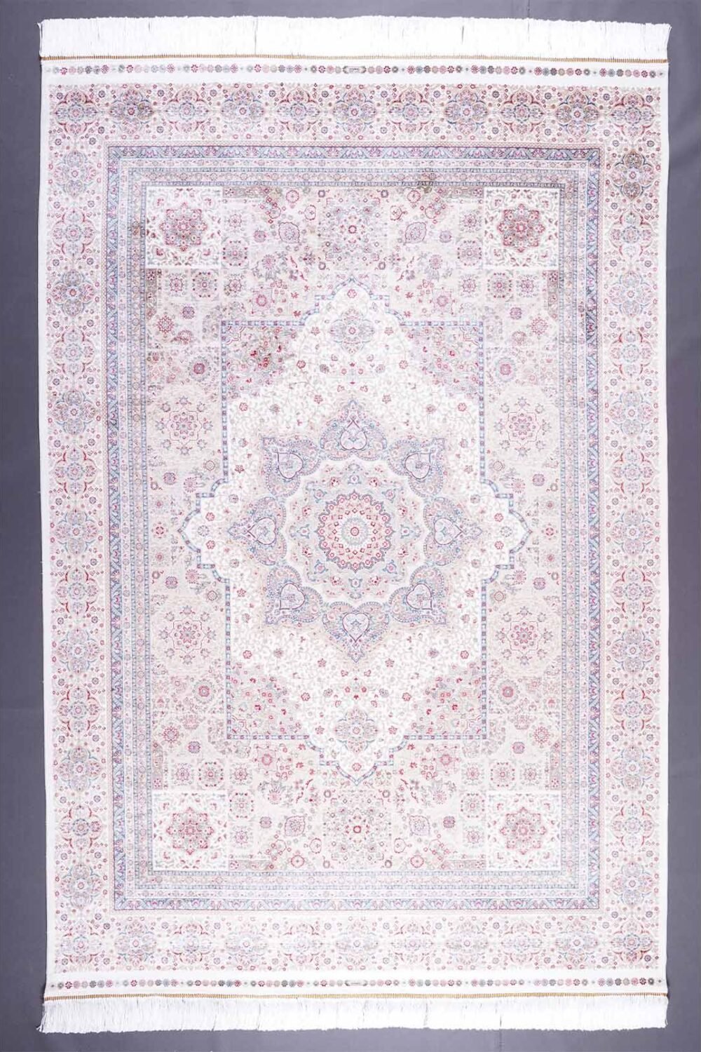 Beige and Blue Area Rugs Silk Bamboo 5.2x7.5 ft Medallion - Rugs 1
